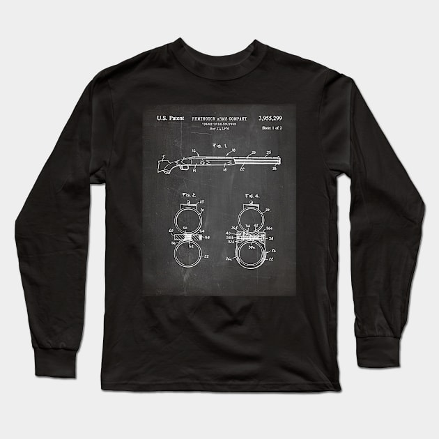 Remington Shotgun Patent - Police Officer Law Enforcement Art - Black Chalkboard Long Sleeve T-Shirt by patentpress